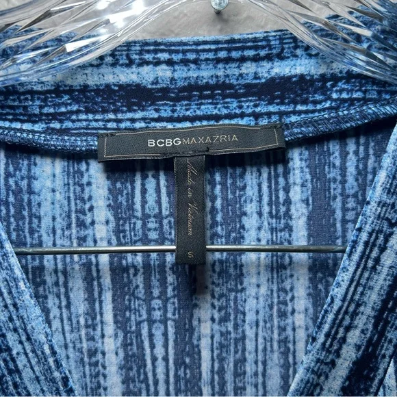 BCBGMaxAzria Ruffle Blue Striped Dress Faux Wrap women’s small comfy casual - Picture 5 of 8
